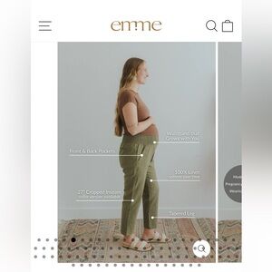 Emme Mama Everyday Transitional Smocked Linen Pant 
Olive Green Size M